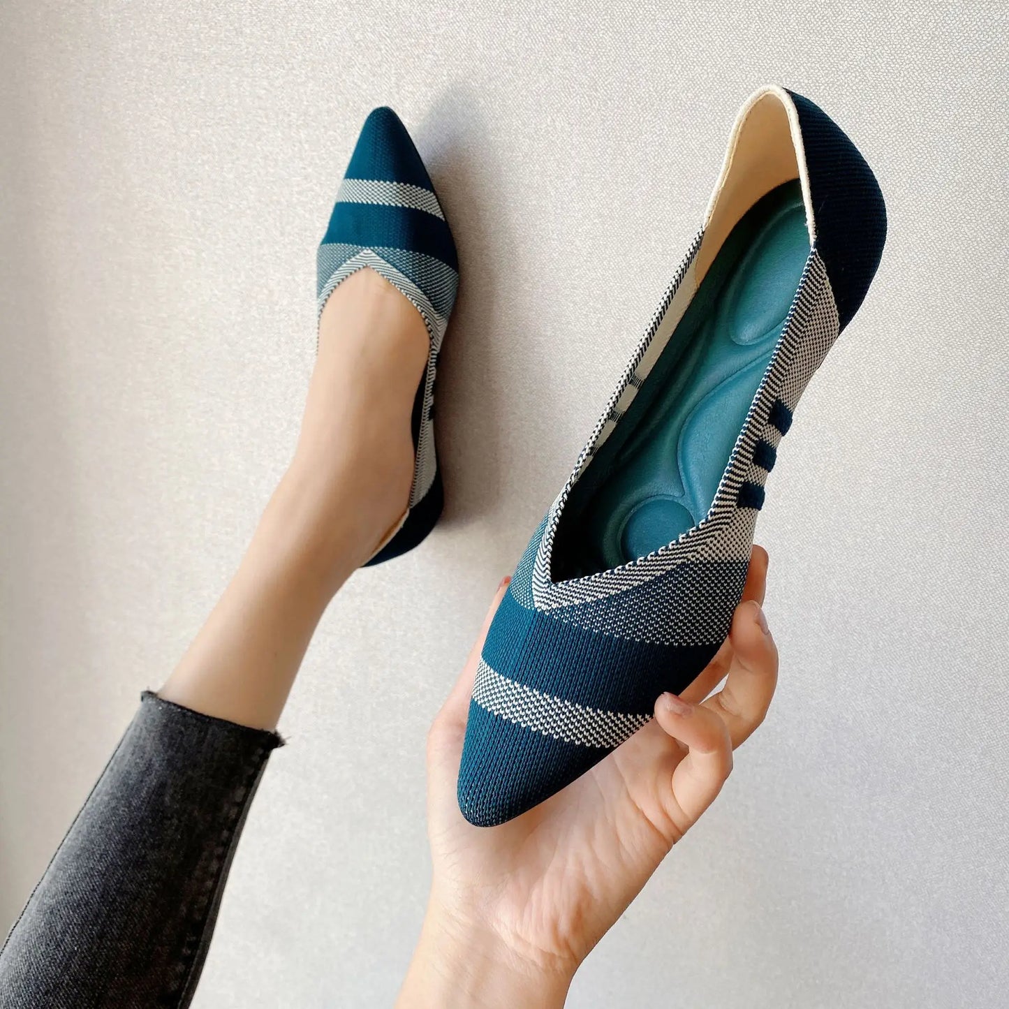 Women's leisure flat shoes pointed knitting elastic comfortable shoes