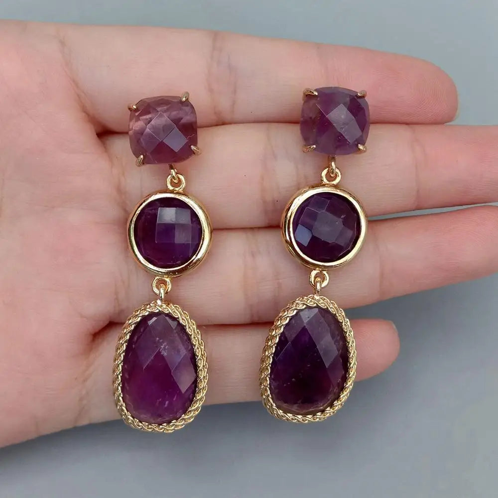 Natural Purple Amethyst Drop Women Dangle Earrings Stud Earring Holiday Wedding Jewelry Gifts