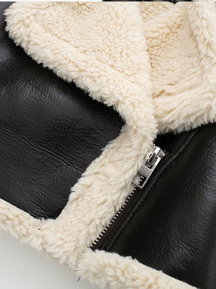 Women Solid Front Zipper Jackets Vintage Lapel Neck Long Sleeves Jacket