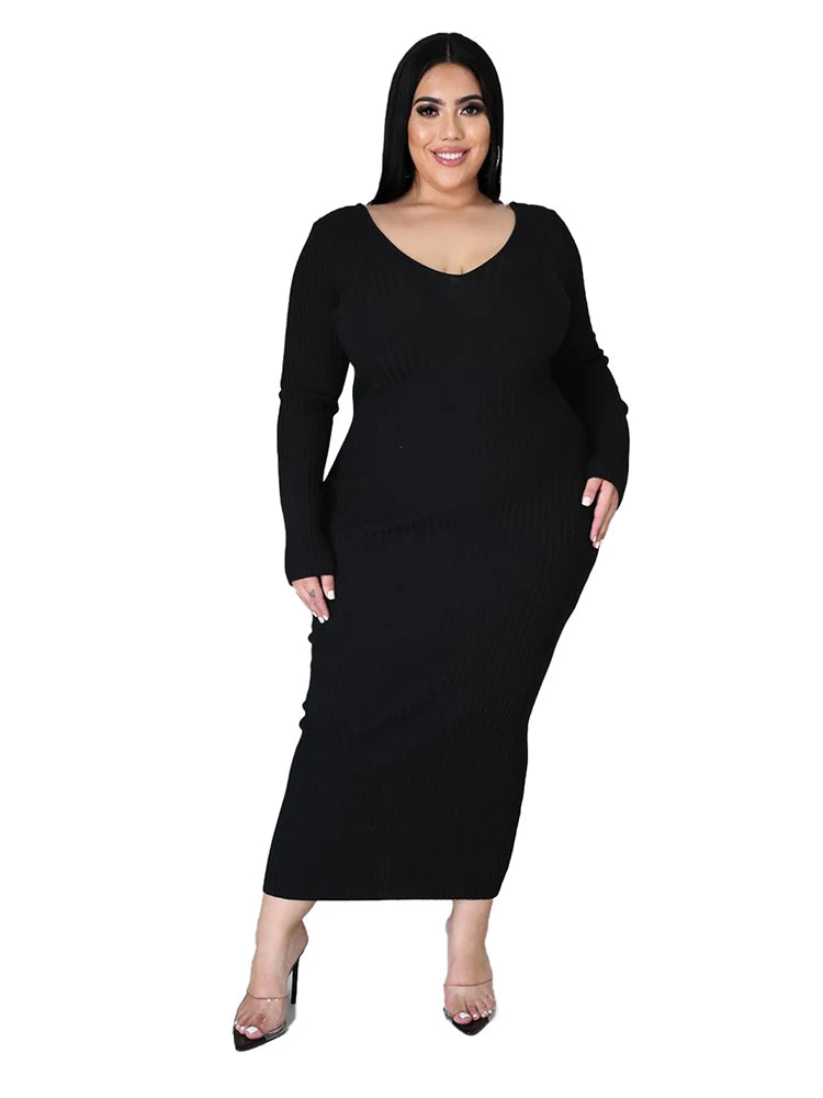 Ladies Knitted Sweater Dress Midi Dress Long Sleeves Chic and Elegant Plus Size Dresses