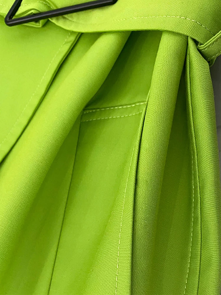 Luxury Long Oversized Bright Green Faux Leather Trench Coat for Women
