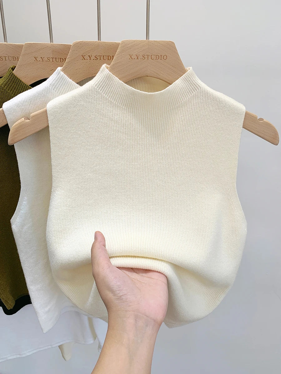 Women Knitted Tank Top Sweater Short Sleeveless Pullover Top