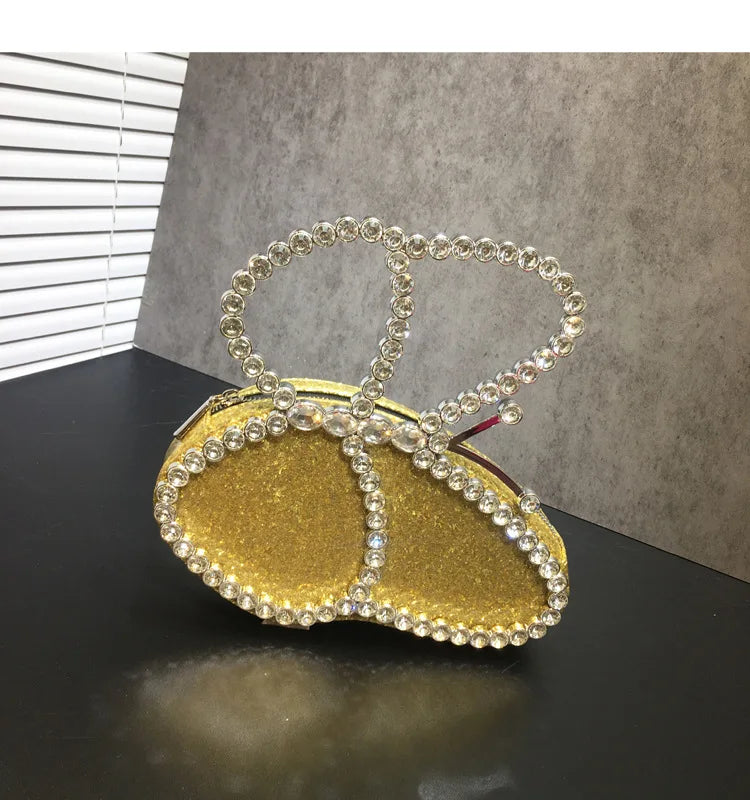 White Rhinestone Pink Butterfly Wedding Evening Clutches Party Prom Purse