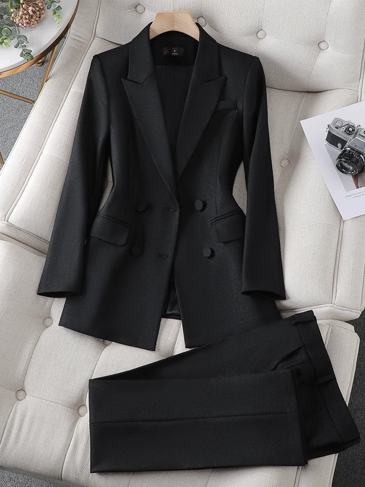 Blue Purple Black Women Blazer and Pant Suit Office Ladies Business Work Wear
