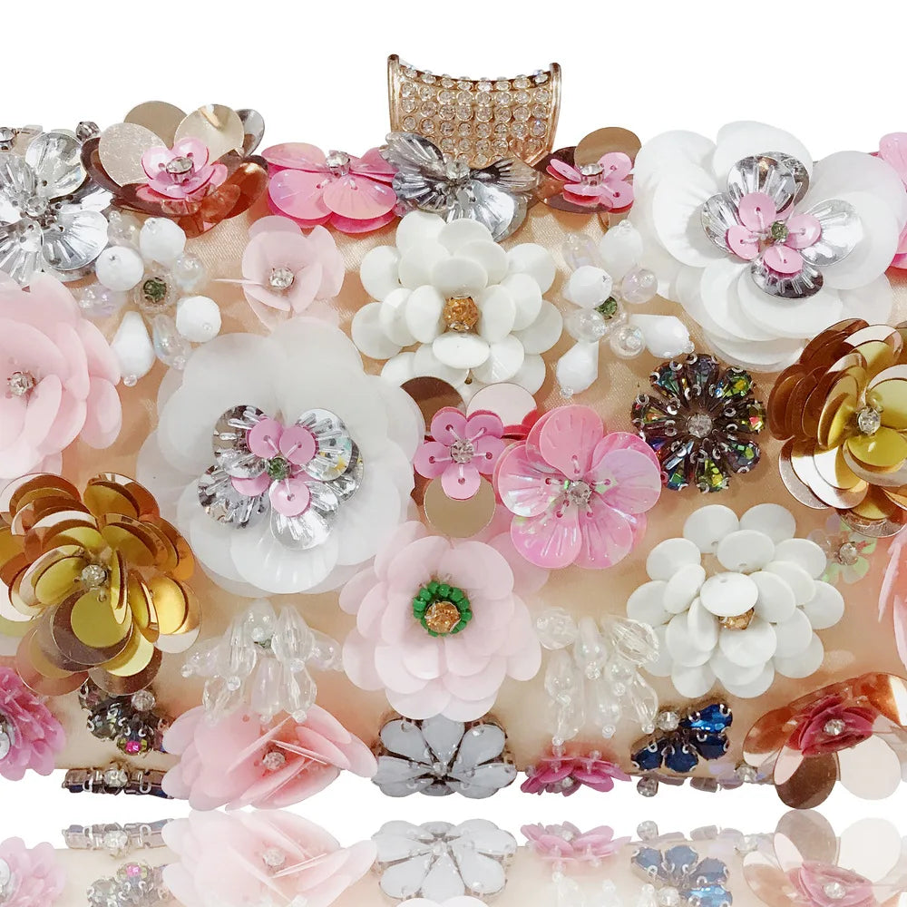 Women Multicolored Flower Evening Clutch Floral Bag