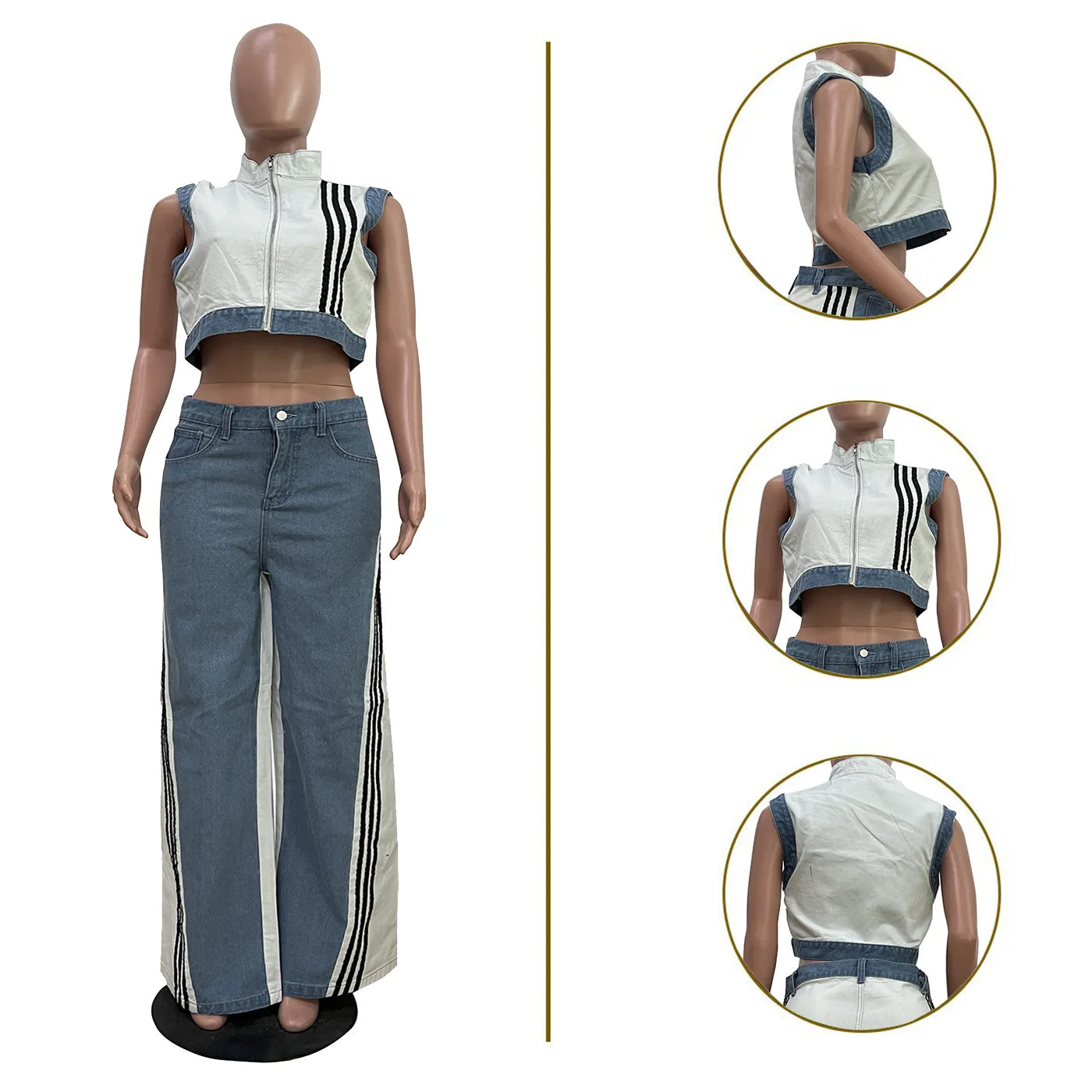 Women's 2 Pieces Sets 2025 Spring Summer Denim Sleeveless Suit Tops And Wide Leg Pants Suits Two Piece Set