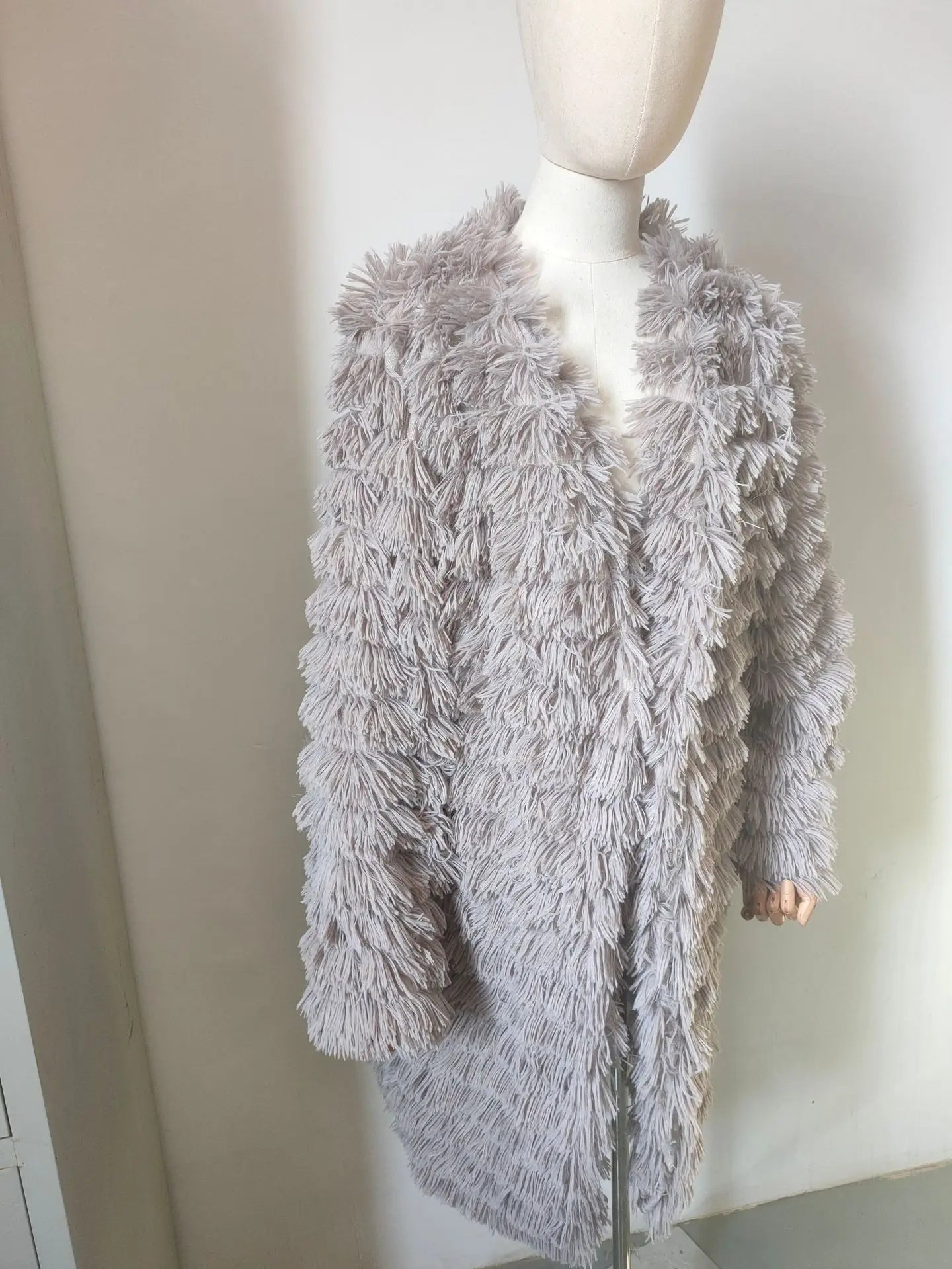 Long Sleeve Faux Fur Jackets Open Front Long Cardigan Coat Outerwear
