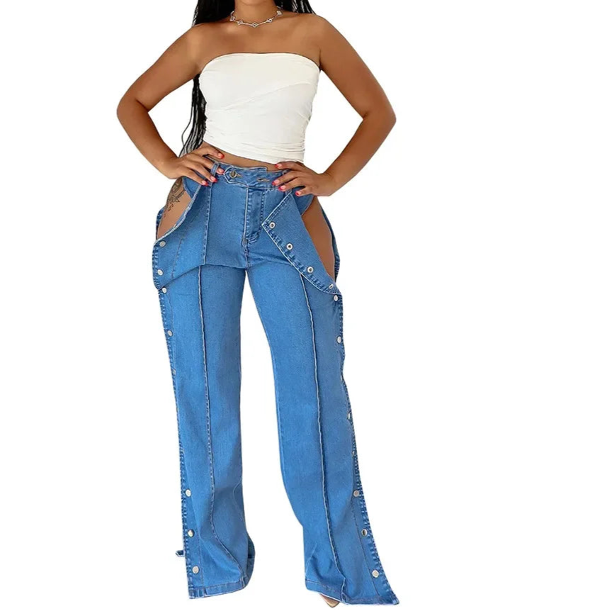 Women Denim Pant Long Pants Slim Fit High Waist Solid Casual Trousers