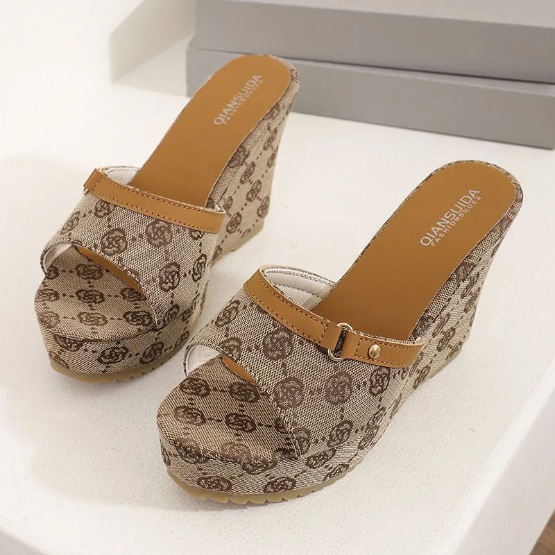 Design Wedge Heel Sandals Women Summer Chunky Platform Mule Wedge Slippers