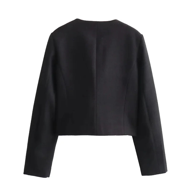 Cropped Tweed Jacket Woman Coat Button Long Sleeve Elegant Jackets For Women Short Coats Outwears