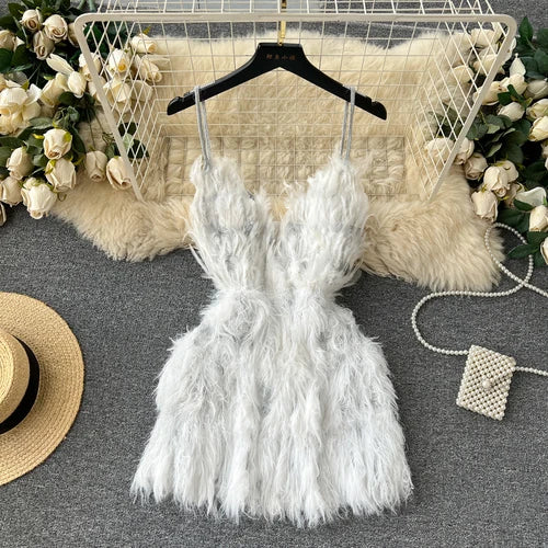 Solid Halter Women Dress All Match Off Shoulder Dresses Sexy Elegant Tassel Mini Dress