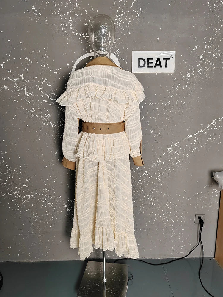 Lace Patchwork Trench Coat Women's Lapel Loose Double Breasted Windbreaker