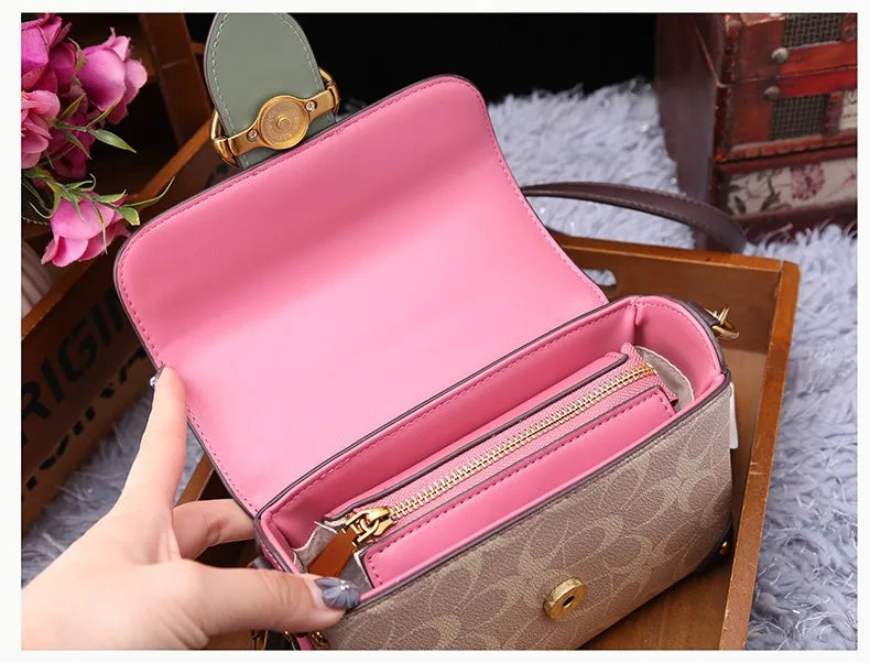 contrasting color women's bag, high-end carriage crossbody bag, portable box bag
