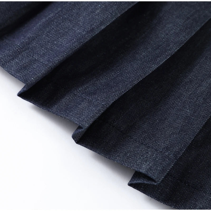 Denim Jacket Mini Skirt Women 2 Piece Set Stand Collar Zipper Long Sleeve Pocket Coat A-line Skirts