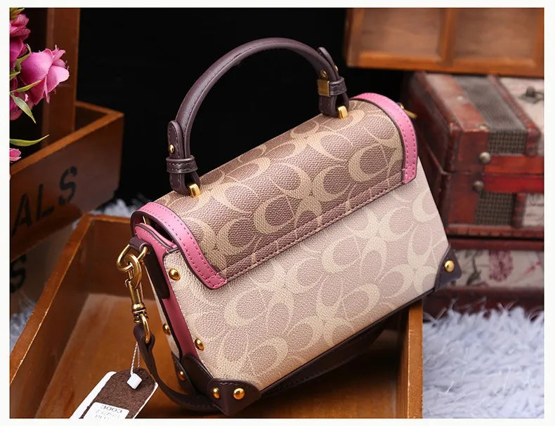 contrasting color women's bag, high-end carriage crossbody bag, portable box bag