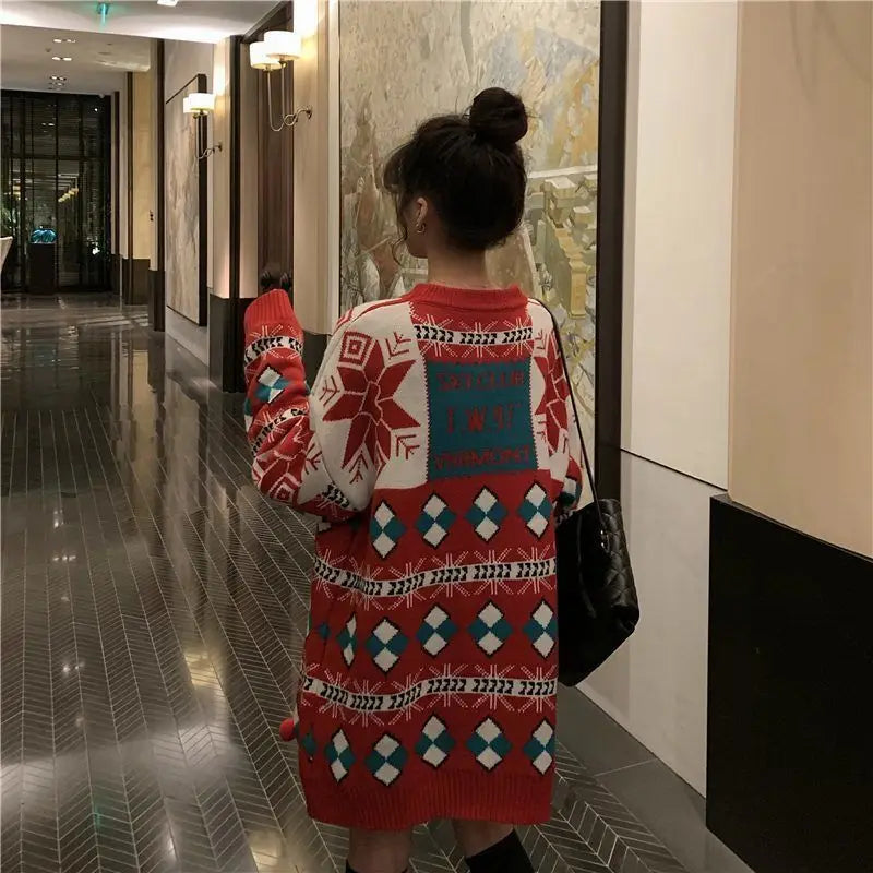 Knitted Pullover Loose Lazy Contrasting Colors Winter Sweater Christmas Sweater