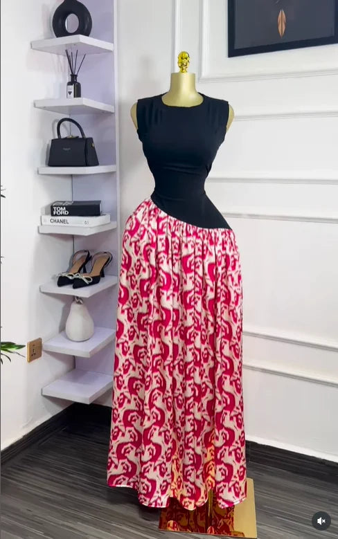 Sleeveless ashes Maxi Dress Printed Patchwork Tank Long Maxi Dress