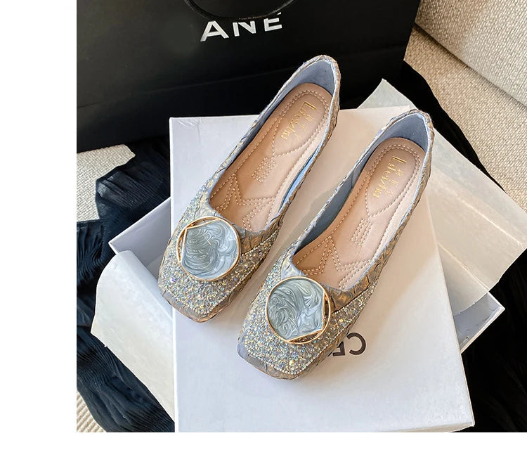 Flats Shoes for Women Rhinestone Slip-on Loafers Shoes