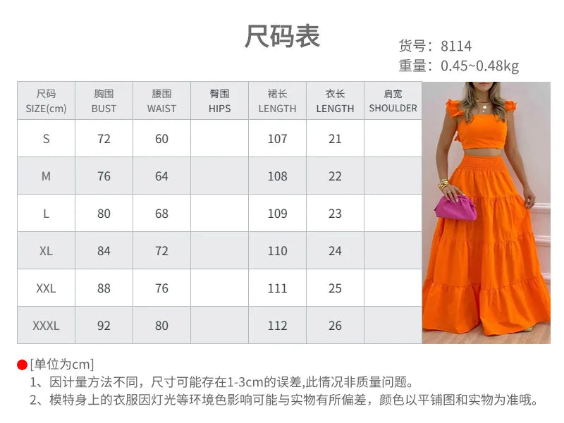 Y2k Two Piece Set Elegant Sexy Collage Sleeveless Top and Maxi Skirt Set