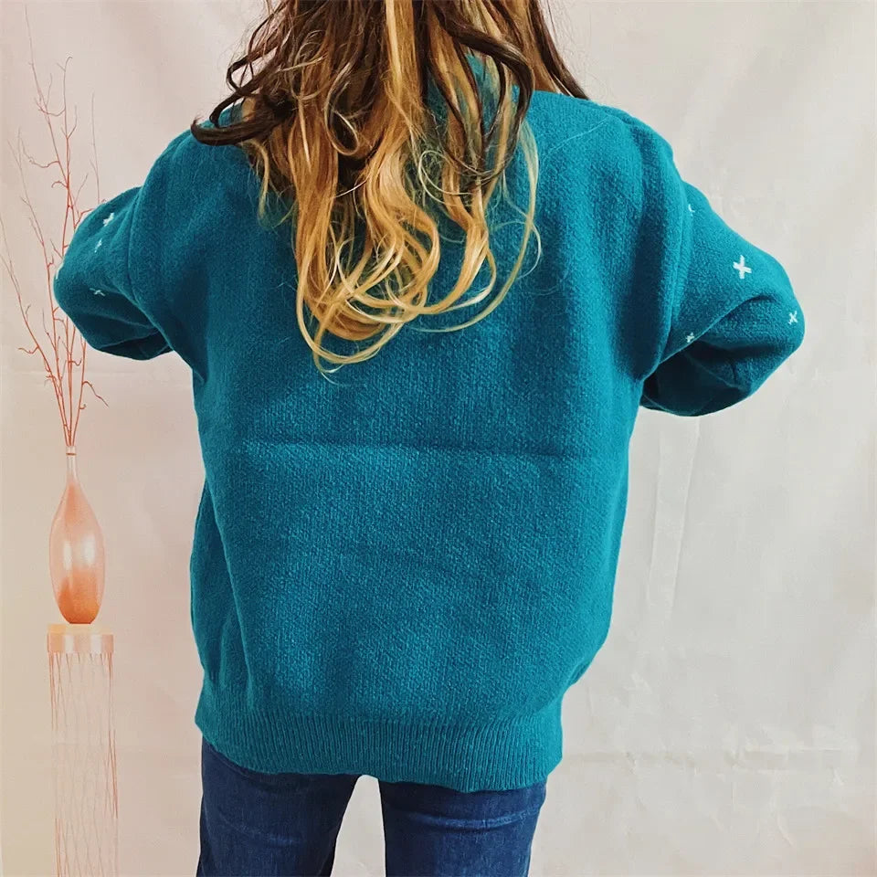 Jacquard Ball Christmas Sweater Pullover Round Neck Sweater
