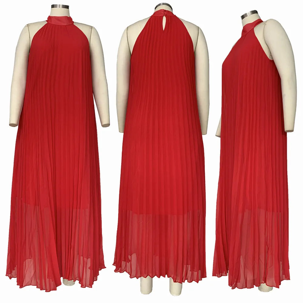 Plus Size Women Maxi Dress sleeveless Halter Hollow Out Maxi Dress