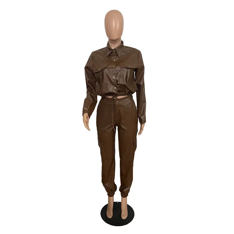 Pants Sets Two Piece Long Sleeve Cardigan Hidden Breasted Solid Zipper Fly Pencil Pants Slim Fit