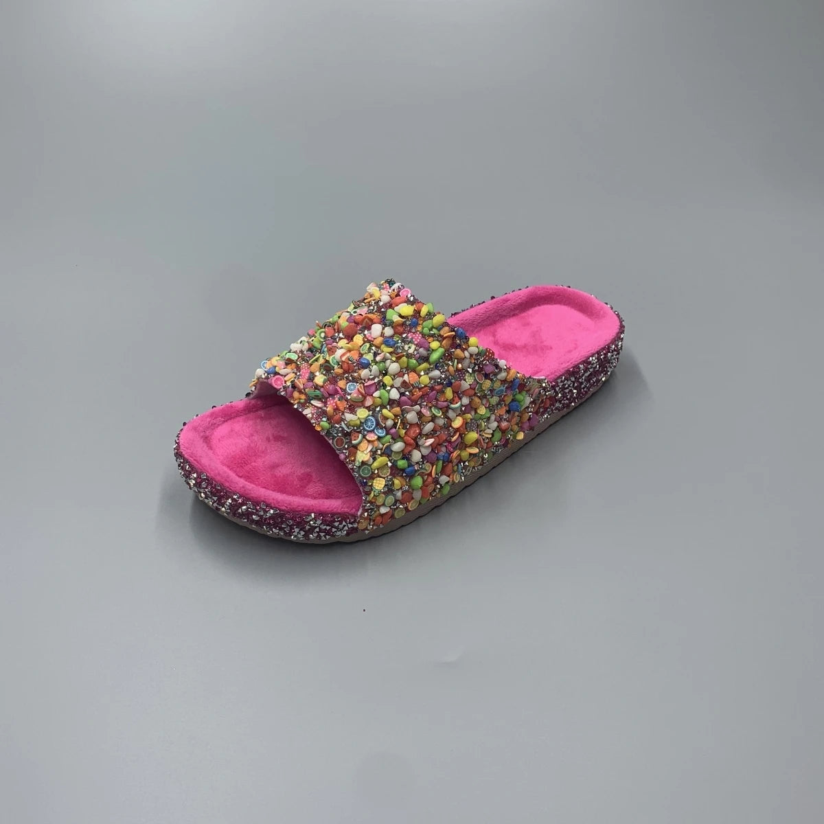 Rhinestone Embellished Women's Slippers - Durable PVC Soles Flat Slippers