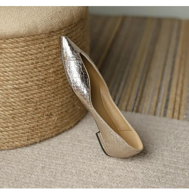 French Pointed Leather Shoe Simple Comfort Sheepskin Elegant Low Heel Shoes