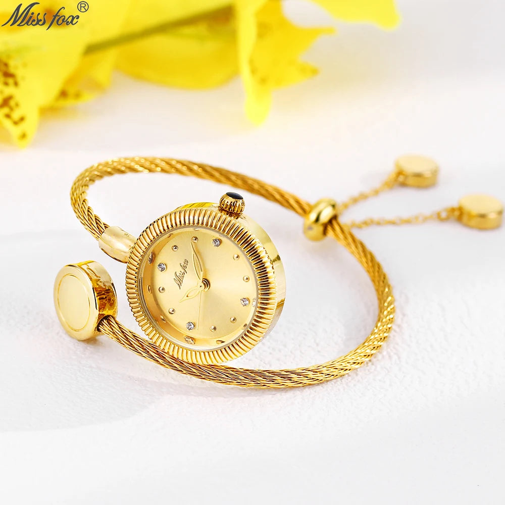 Mini Gold Watches For Women Causal Fashion Open Band Small Watch Power By Battery Ladies Wristwatches