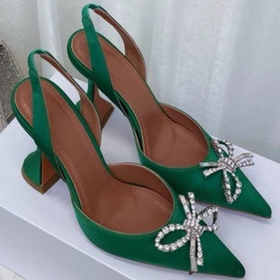 Women's High Heels Rhinestone Bow Pointy Glasses with Stilettos and Sandals Women.