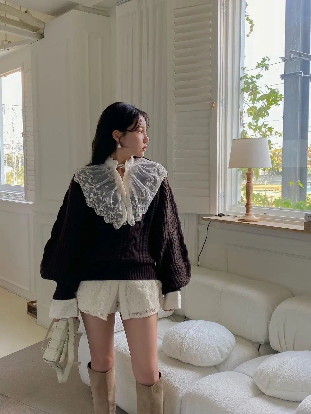 Chic Fried Dough Twists Pattern Pullover Loose Lantern Sleeve Knit Sweater
