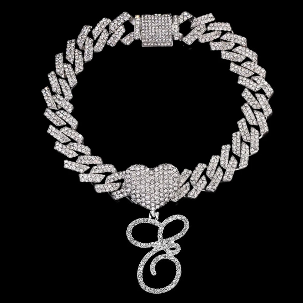 A-Z Cursive Initial Letter Cuban Anklets Bracelet For Women 14mm Iced