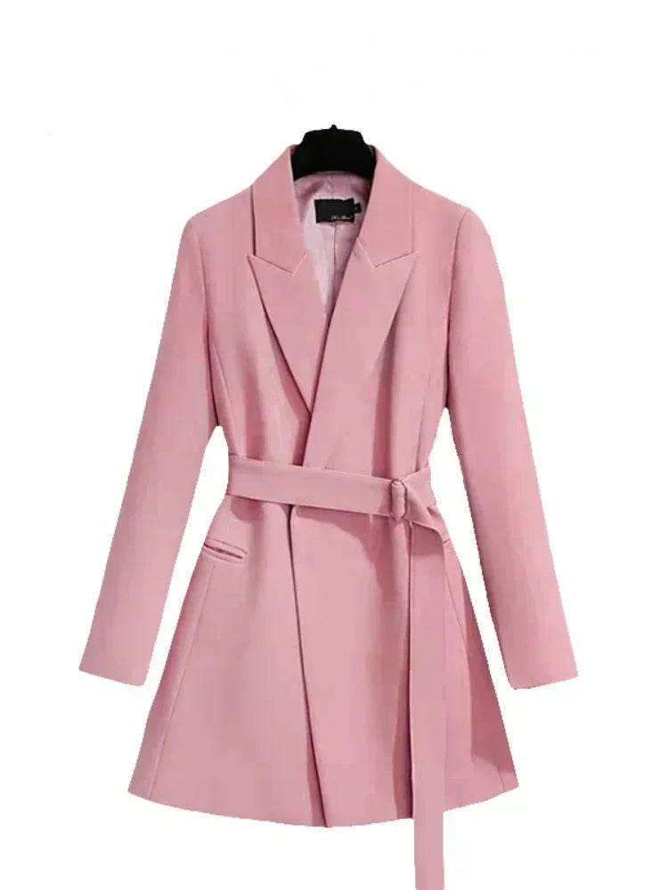 Women's Blazer Elegant Slim Fit Coats Casual Lace Up Women Mid Length Blazers