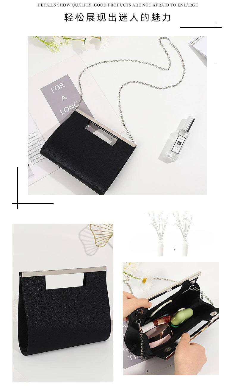 Luxury Designer Black Sparkle Handbag Elegant Women Crystal Shiny Evening Bag