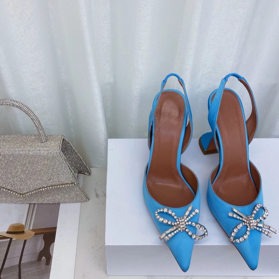 Women's High Heels Rhinestone Bow Pointy Glasses with Stilettos and Sandals Women.