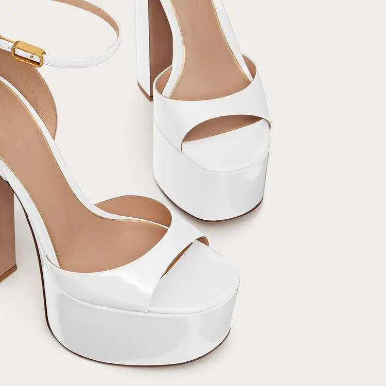 Ankle Strap Sexy Peep Toe Thick Sole Platform Chunky High Heels