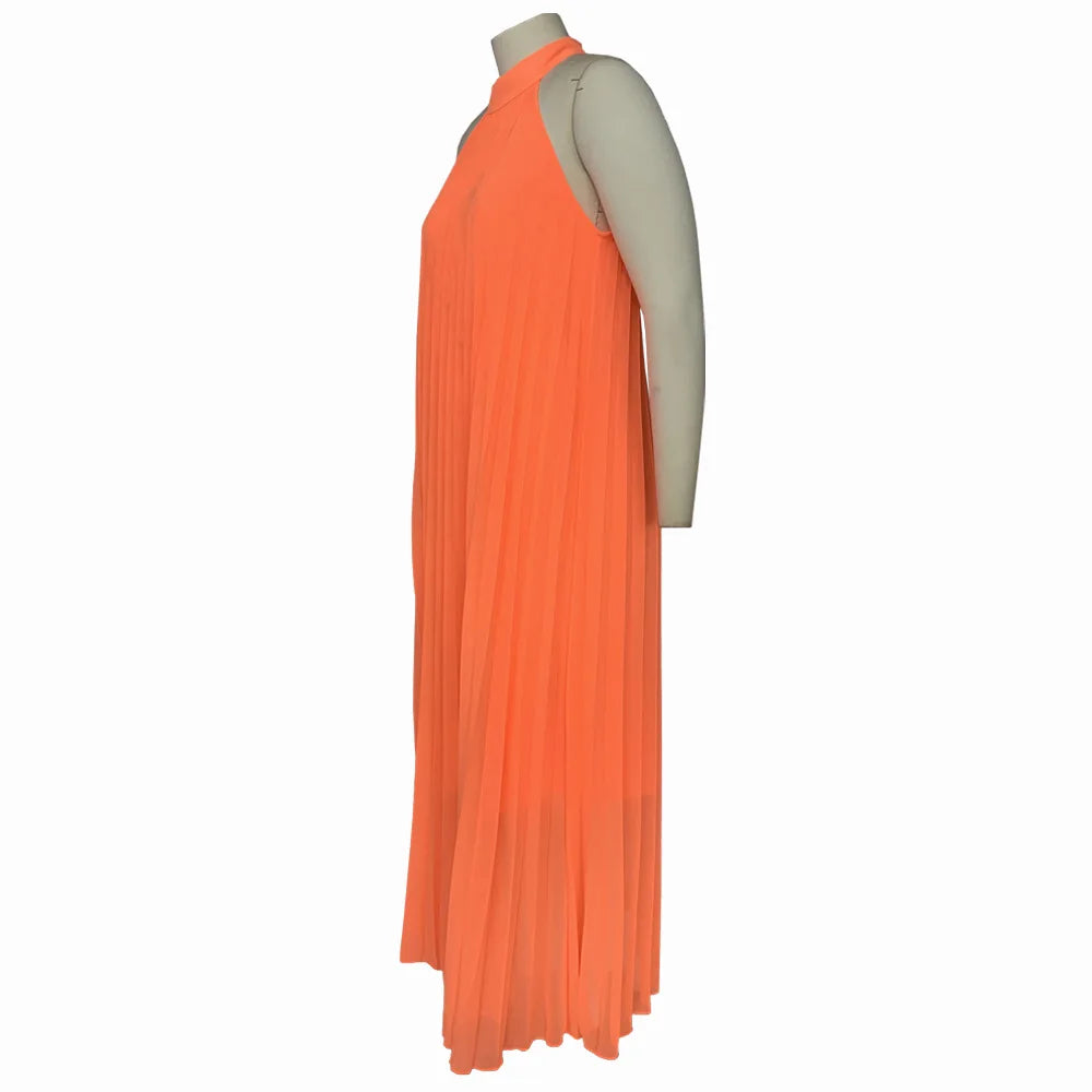 Plus Size Women Maxi Dress sleeveless Halter Hollow Out Maxi Dress