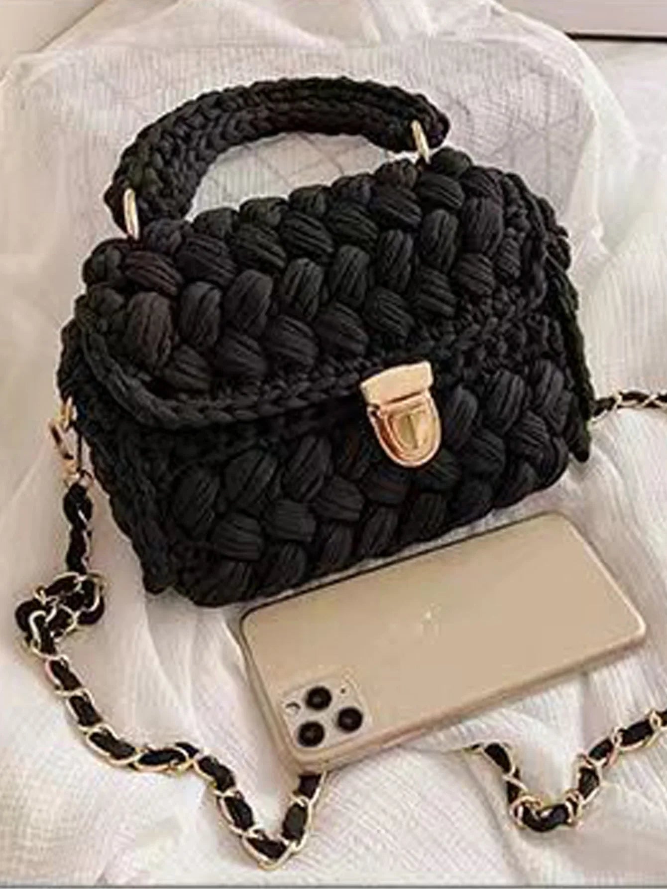 Shoulder Crochet Bag Exclusive Metal Lock and Buckle Hardware Set