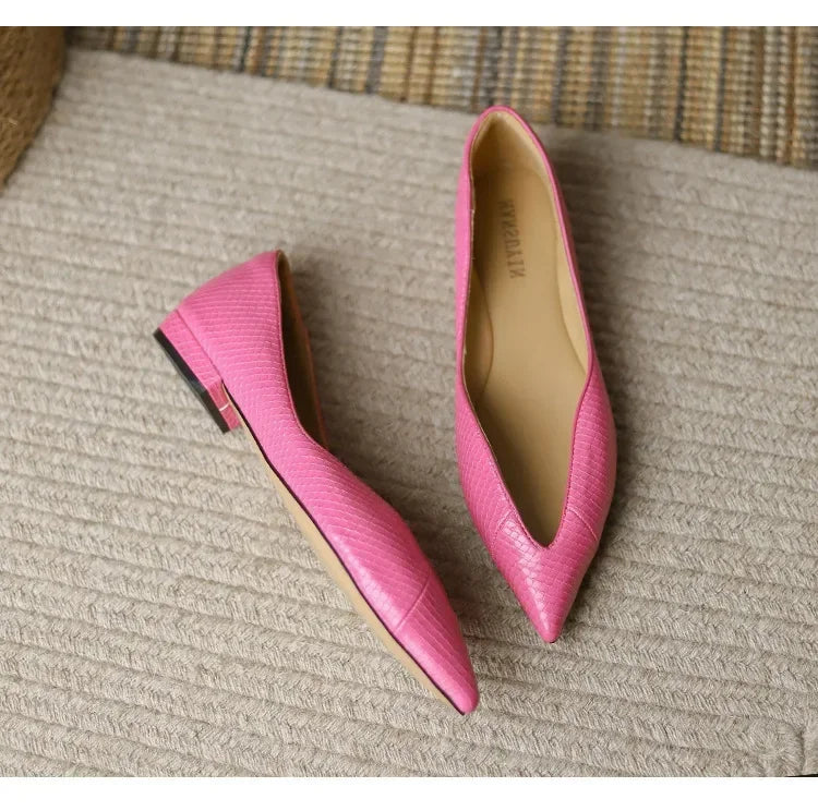 French Pointed Leather Shoe Simple Comfort Sheepskin Elegant Low Heel Shoes