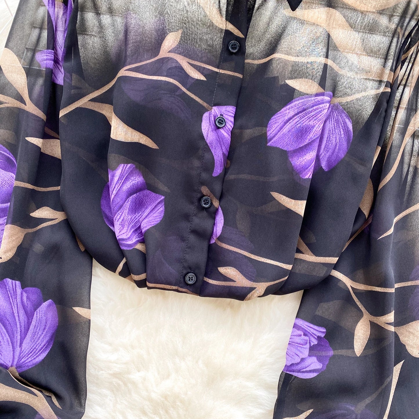 Floral Print Women Shirt Summer Lantern Sleeve Retro French Loose Blouse