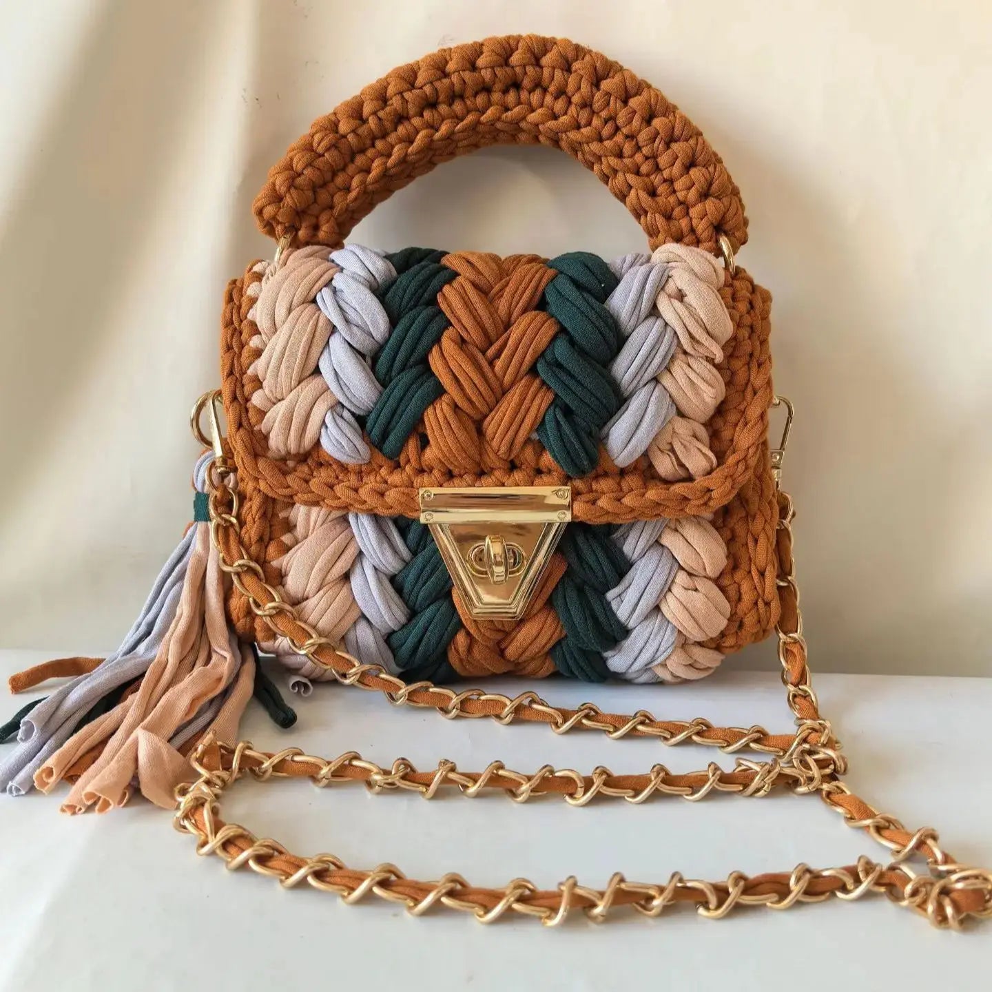 Women's Bag Hot Selling Shoulder Bag Handmade Crochet Bag Contrast Woven Bag