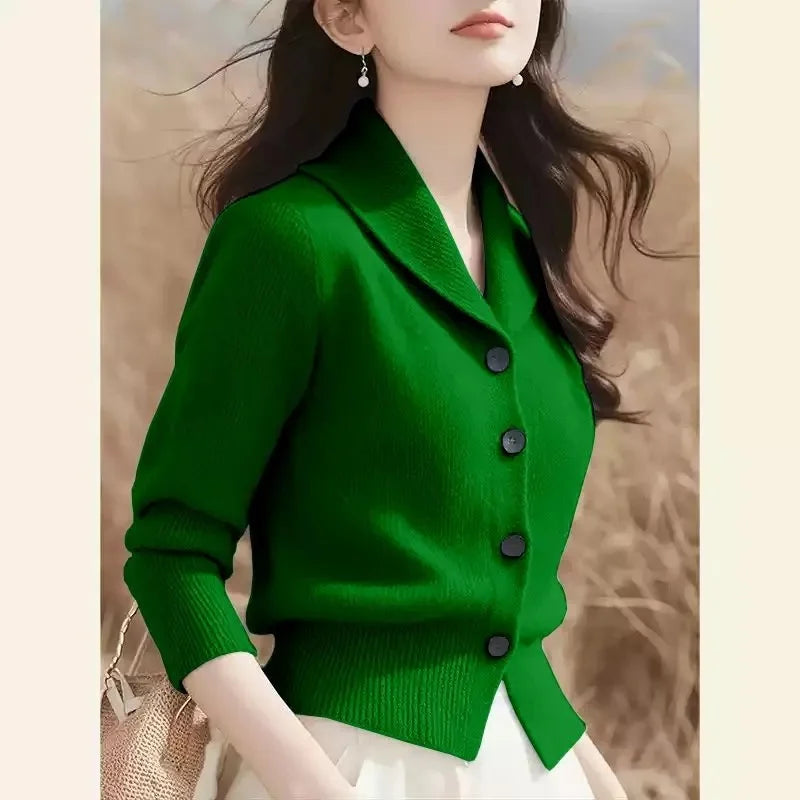 Turndown Collar High End Women Knit Cardigan Sweater Korean Knitwear Tops