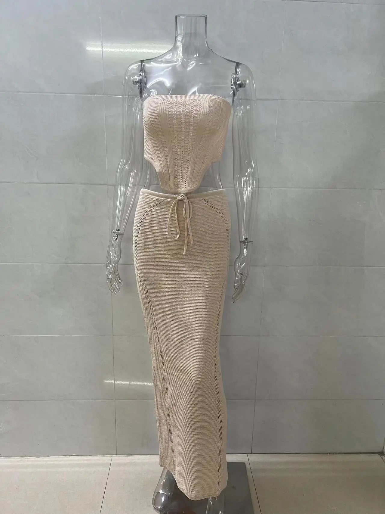 Backless Long Skirt and Top Set Summer Lace-up 2 Pieces Skirt Set Bikini Cover ups