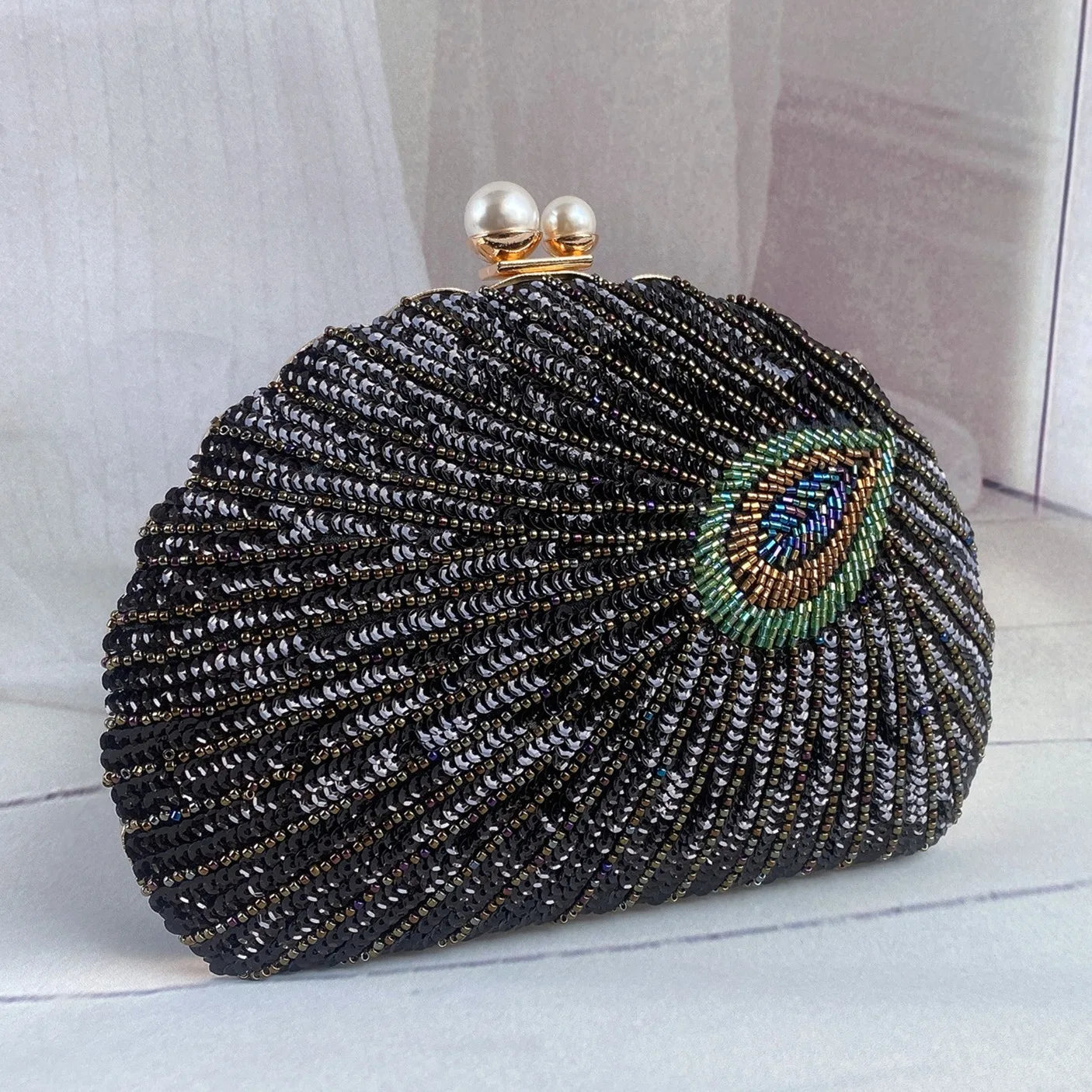 Retro Heavy Craft Beaded Embroidery Evening Portable Bag