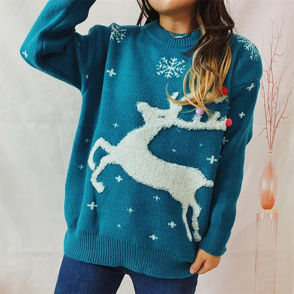 Jacquard Ball Christmas Sweater Pullover Round Neck Sweater