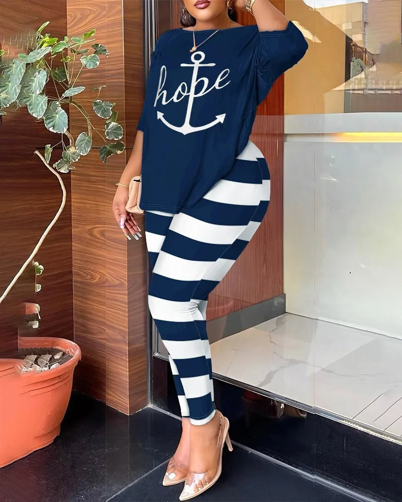 Women's Backless Round Neck Five Quarter Sleeve Pants Two-piece Casual Comfortable Set