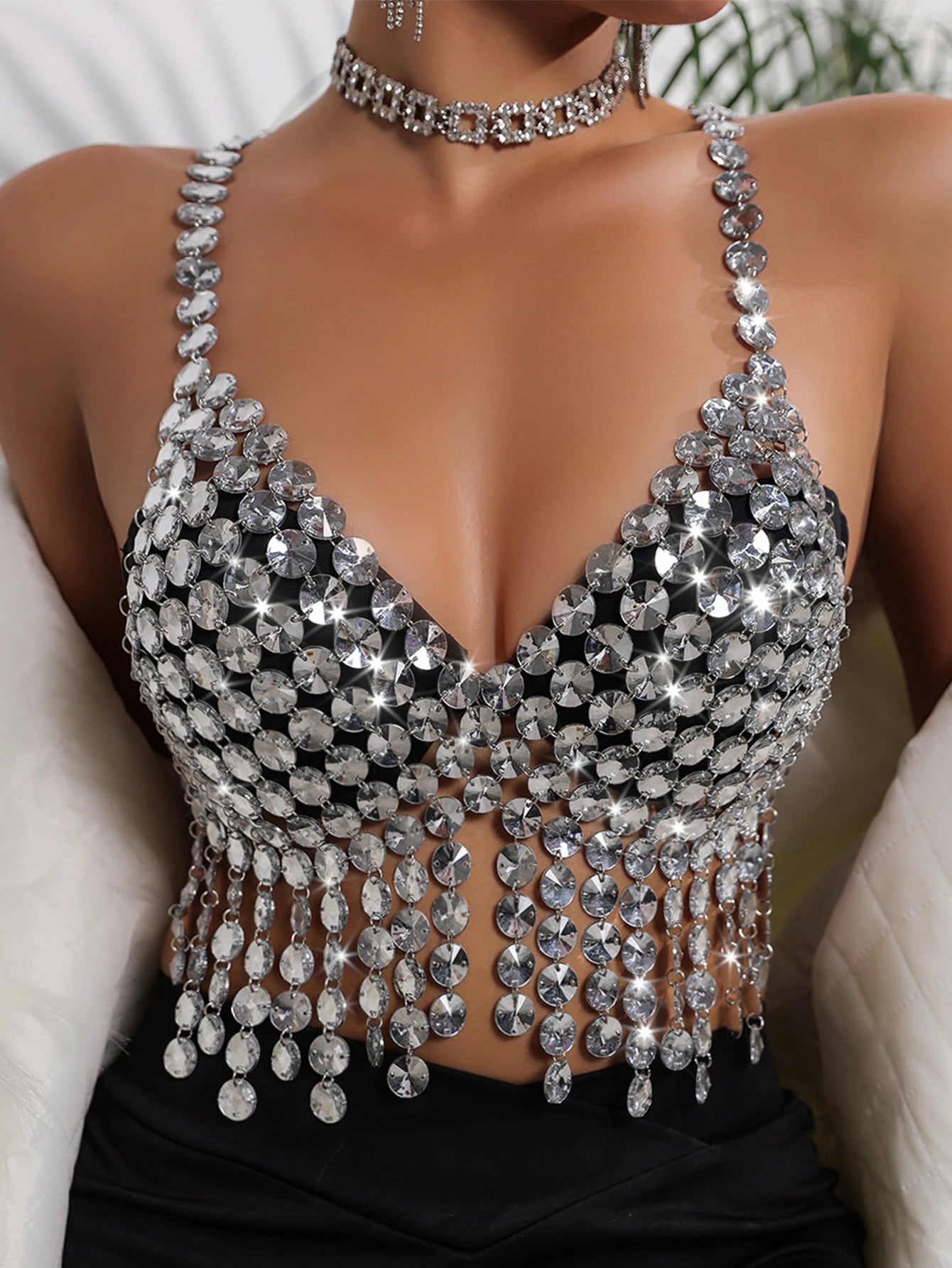 Sexy y2k clothes metal rhinestone corset crop top women summer halter tank top