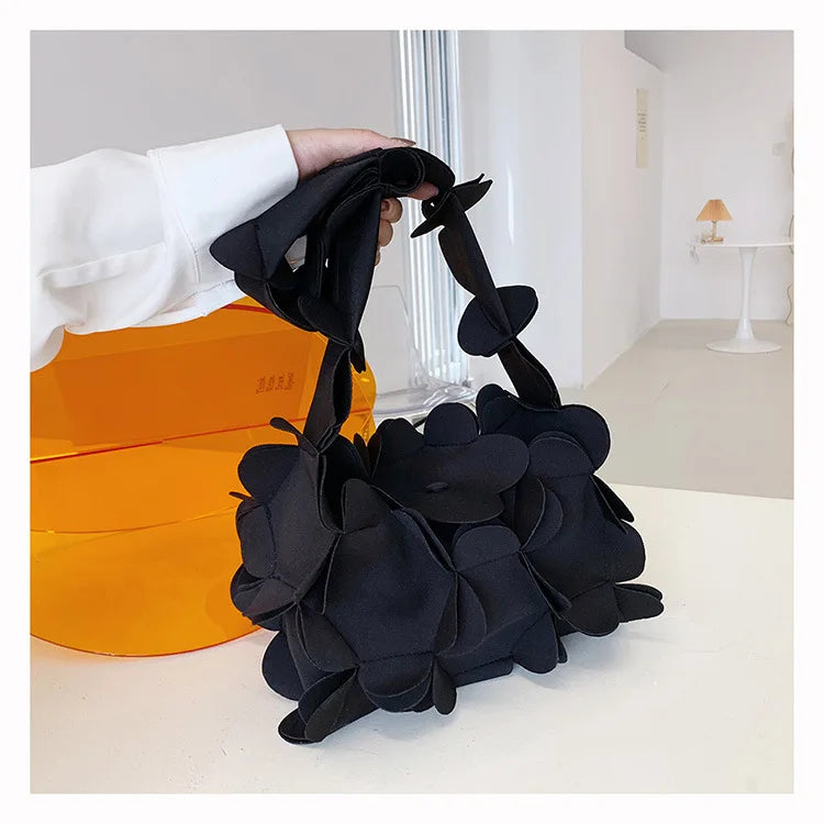 3D Flower PU Leather Armpit Purse Shoulder Bags Women Solid Color Fabric Crossbody Bag