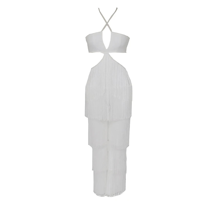 New Women Sexy Tassel Halter Bandage Jumpsuits Elegant Backless Sleeveless Slim Long jumpsuit
