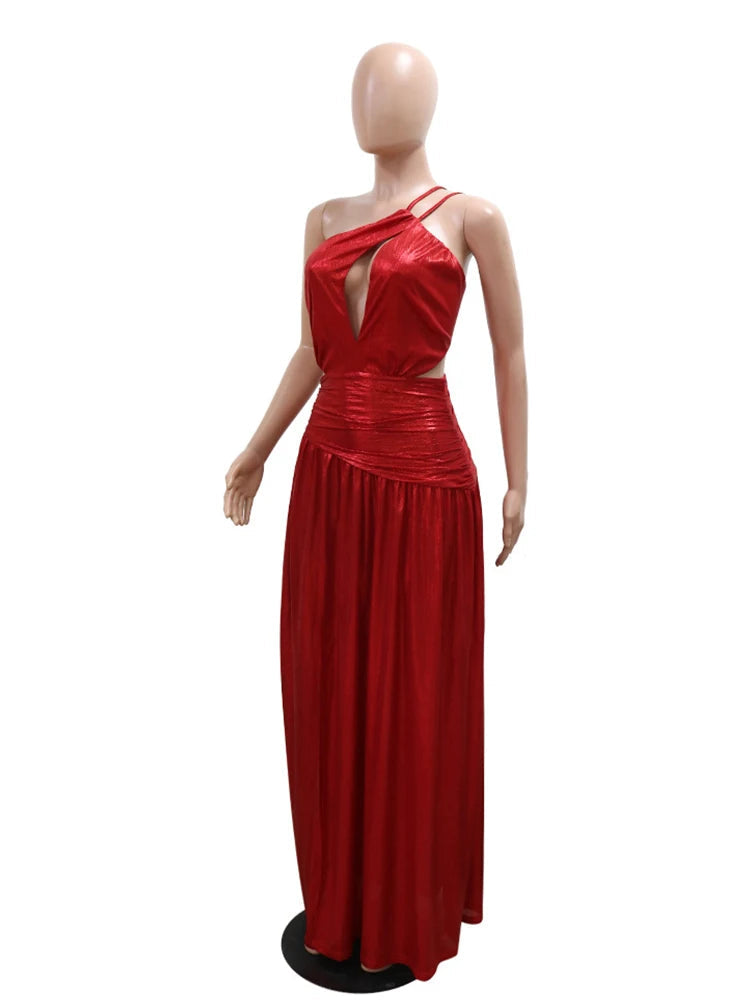 Cocktail Split Dress Women Sexy Metallic Golden Sleeveless Backless Evening Dress